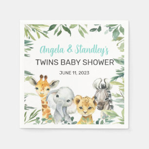 Weiße Safari-Tiere Babydusche Servietten. Serviett Serviette