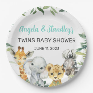 Weiße Safaritiere Baby Dusche Papier Teller. Pappteller