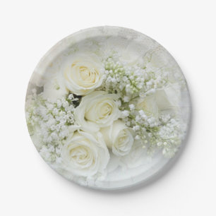 Weiße SahneRosen, Atem-Blumen des Babys Pappteller