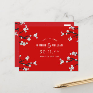 Weiße Sakura Kirschblüten Save the Date Hochzeit Ankündigungspostkarte