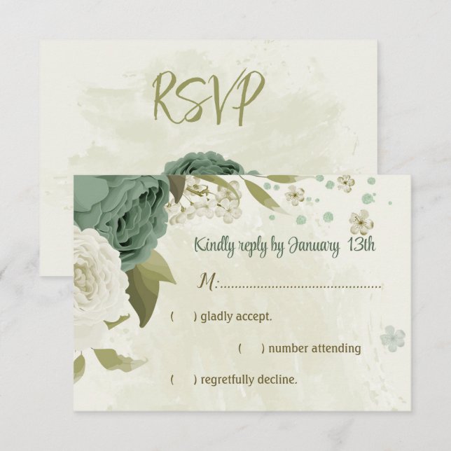 Weiße Salbei-Blume-Hochzeit RSVP Karte (Vorne/Hinten)