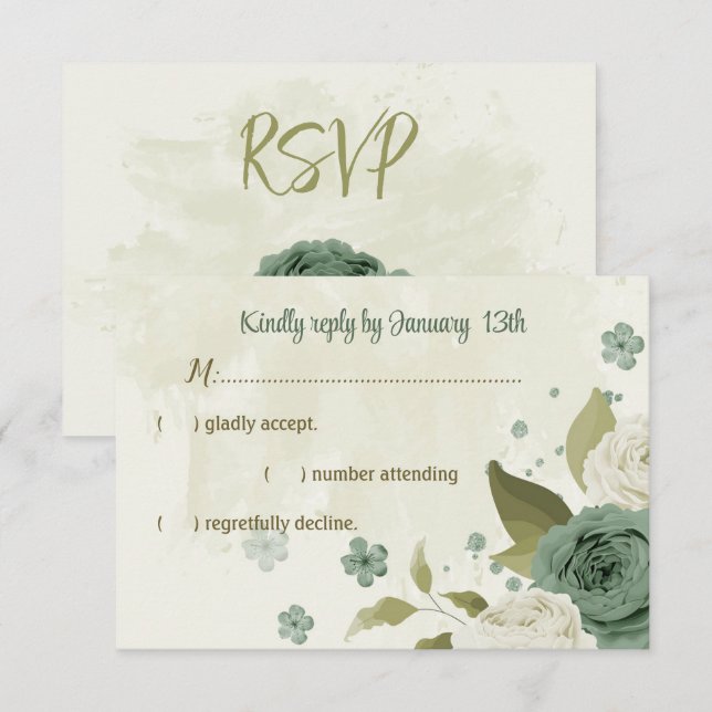Weiße Salbei-Blume-Hochzeit RSVP Karte (Vorne/Hinten)