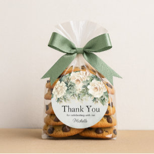 Weiße Salbei-Grün-Blumen-Gold-Geburtstags-Dankesch Runder Aufkleber