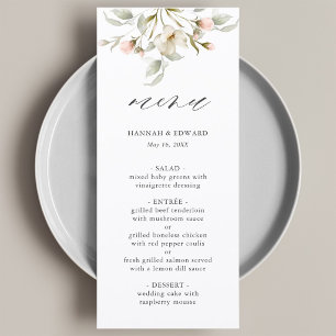 Weiße Salbei-Rosé-elegante Blumenhochzeitsmenü Menükarte