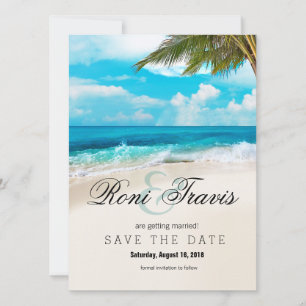 Weiße Sandstrand Palmenbaum Hochzeitseinladung Vor Save The Date