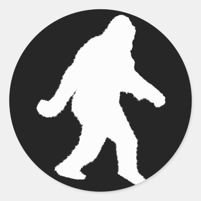 Weiße Sasquatch-Silhouette für dunkle Hintergründe Runder Aufkleber (Vorderseite)