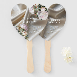 Weiße Satin mit Rosen und Pfingstrosen-Hochzeit Fächer