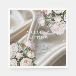 Weiße Satin mit Rosen und Pfingstrosen-Hochzeit Serviette