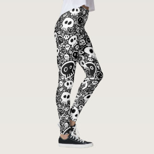 Weiße Schädel auf schwarz Leggings