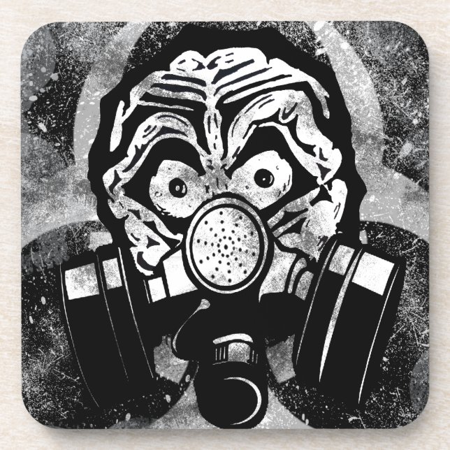 Weiße Schädel-/w-Gasmaske Untersetzer (Vorderseite)