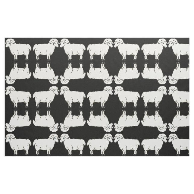 Weiße Schafe auf schwarzem Hintergrund-Gewebe Stoff (Fat Quarter (45,7 x 55,9 cm))