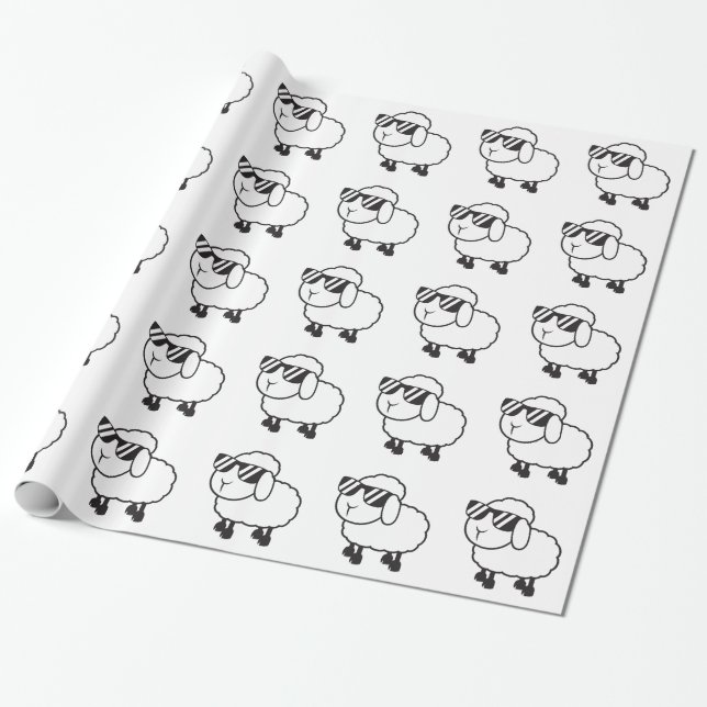 Weiße Schafe im Sonnenbrille-Cartoon Geschenkpapier (Ungerollt)