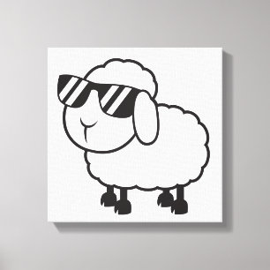 Weiße Schafe im Sonnenbrille-Cartoon Leinwanddruck