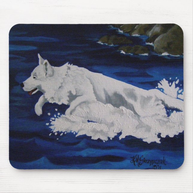 Weiße Schäferhund-Spritzen-Mausunterlage Mousepad (Vorne)