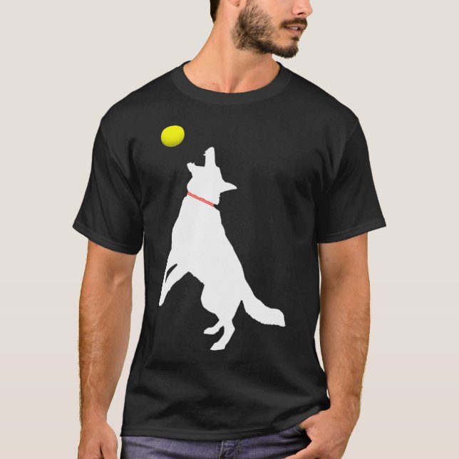 Weiße Schafhirte GSD Fangen gelb T-Shirt (Vorderseite)
