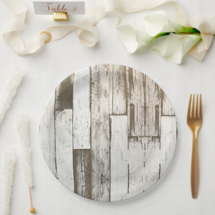 Weiße Scheunen-Holzkorn-rustikale westliche Landpa Pappteller