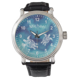 Weiße Schildkröten in blauem Meer Aquarell Ihr Nam Armbanduhr