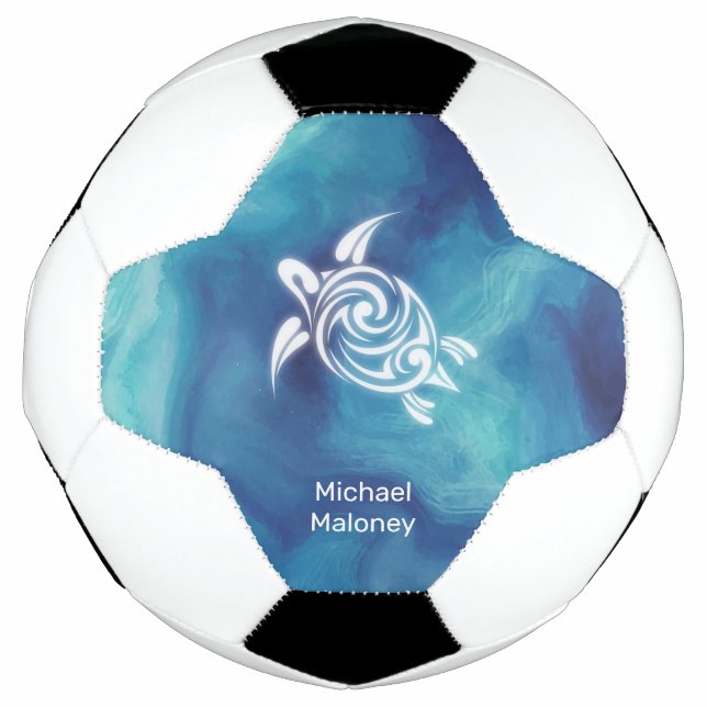 Weiße Schildkröten in blauem Meer Aquarell Ihr Nam Fußball (Vorderseite)