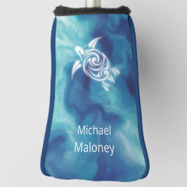 Weiße Schildkröten in blauem Meer Aquarell Ihr Nam Golf Headcover