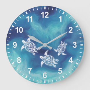 Weiße Schildkröten in Blauem Ozean Aquarell Große Wanduhr