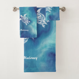 Weiße Schildkröten in Blauem Ozean Aquarell Mit Na Badhandtuch Set