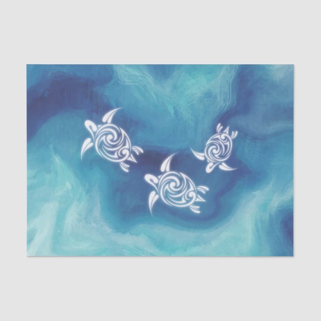 Weiße Schildkröten in blauem Ozean Aquarellküste Seidenpapier (Vorderseite)