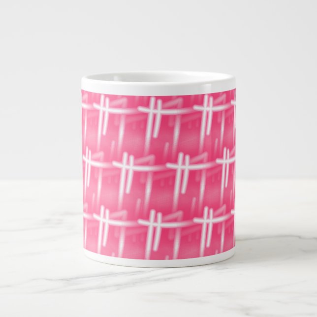 Weiße Schlaganfälle auf Rosa Jumbo-Tasse (Vorderseite)