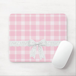 Weiße Schleife und Band auf rosa Karo Mousepad