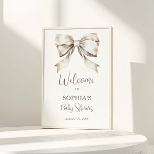 Weiße Schleifen-Schleife Vintage-Baby-Shower-Willk Poster