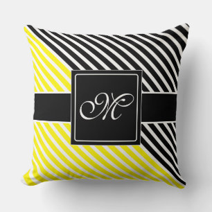 Weiße schmale Streifen + Rückenfarbe & Monogramm Kissen