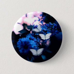 Weiße Schmetterlinge Blaue Blumen, Schmetterling Button
