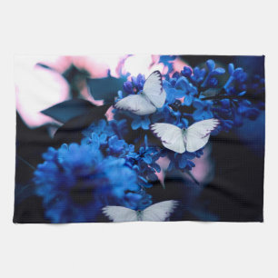 Weiße Schmetterlinge Blaue Blumen, Schmetterling Geschirrtuch