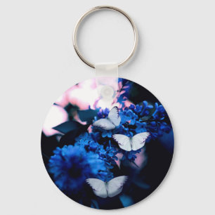 Weiße Schmetterlinge Blaue Blumen, Schmetterling Schlüsselanhänger