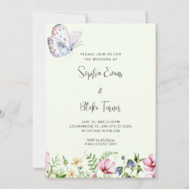 Weiße Schmetterlinge und Wildblumen Grüne Hochzeit Einladung
