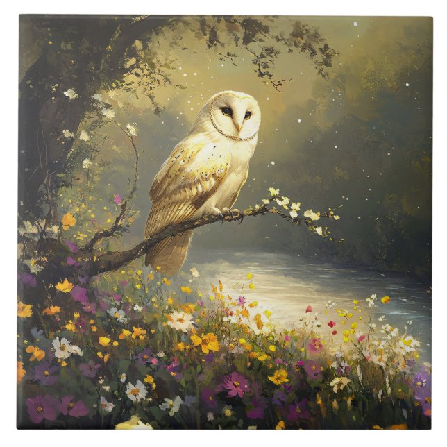 Weiße Schneeauge Wildblumen Kunst Fliese (Vorderseite)