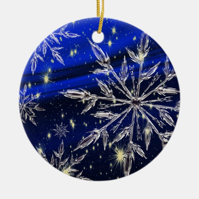 Weiße Schneeblauverzierung Keramik Ornament (Vorne)
