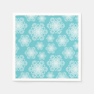 Weiße Schneeflocke auf blau mit Pfotenmuster Serviette