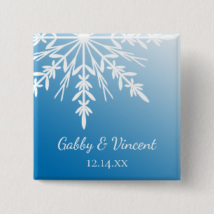 Weiße Schneeflocke auf blauer Winter-Hochzeit Button