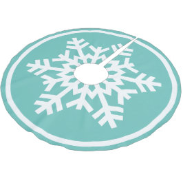 Weiße Schneeflocke auf dem Aqua Aquamarin Blue Gre Polyester Weihnachtsbaumdecke