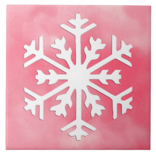 Weiße Schneeflocke auf rosa Aquarellfarbe Hintergr Fliese