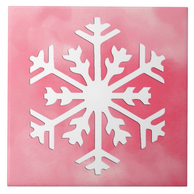 Weiße Schneeflocke auf rosa Aquarellfarbe Hintergr Fliese (Vorderseite)