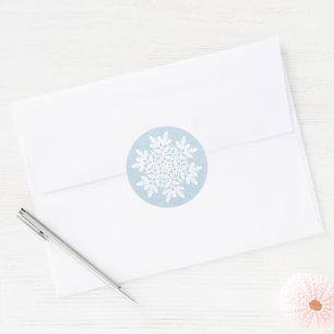 Weiße Schneeflocke (Frost Blau) Runder Aufkleber