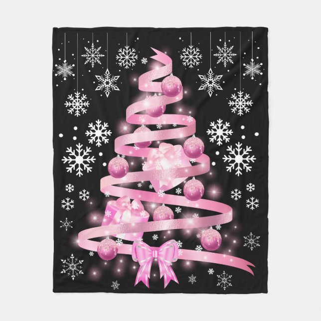 Weiße Schneeflocke Light Pink Ribbon Weihnachtsbau Fleecedecke (Vorderseite)