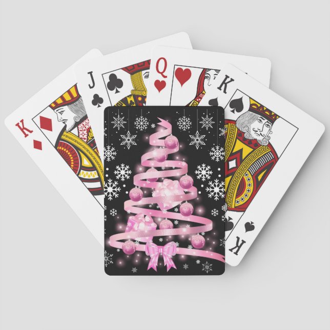 Weiße Schneeflocke Light Pink Ribbon Weihnachtsbau Spielkarten (Rückseite)