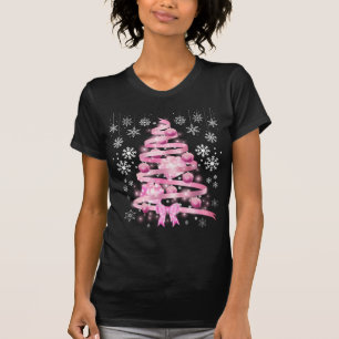 Weiße Schneeflocke Light Pink Ribbon Weihnachtsbau T-Shirt