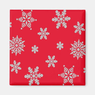 Weiße Schneeflocke mit rotem Hintergrund Weihnacht Magnet