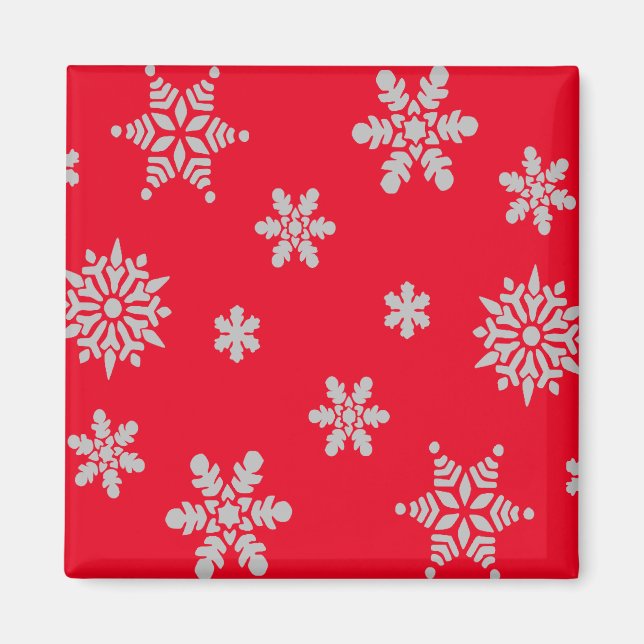 Weiße Schneeflocke mit rotem Hintergrund Weihnacht Magnet (Vorne)