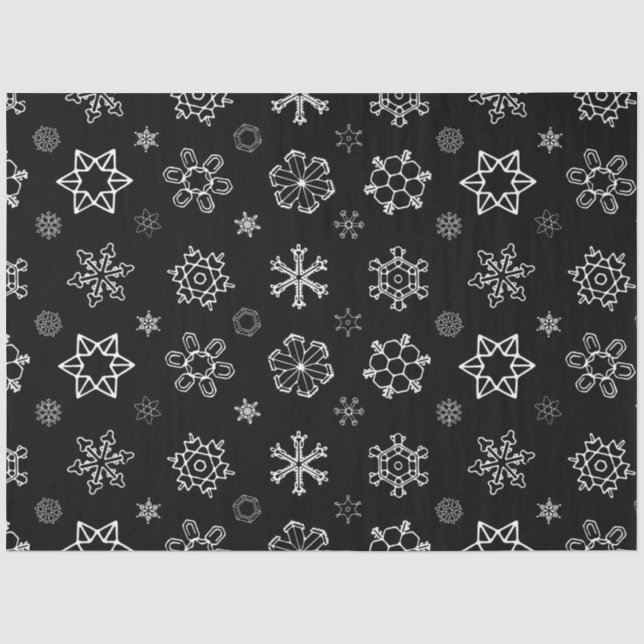 Weiße Schneeflocken an schwarzen Weihnachten Seidenpapier (Vorderseite)