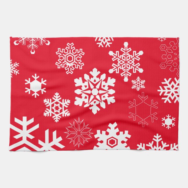Weiße Schneeflocken - Anpassbare Hintergrundfarbe Handtuch (Horizontal)