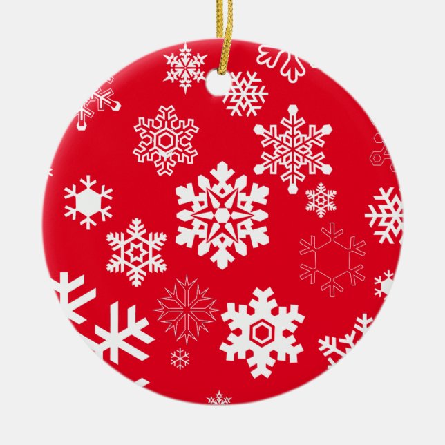 Weiße Schneeflocken - Anpassbare Hintergrundfarbe Keramikornament (Vorne)